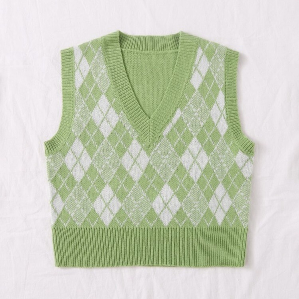SHEIN Unity Green Argyle Pattern Sweater Vest size Small
